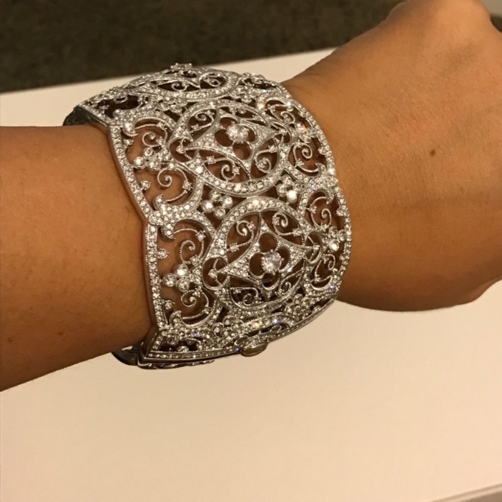 Nadri Statement Cuff Bracelet Embellished With Cr… - image 1